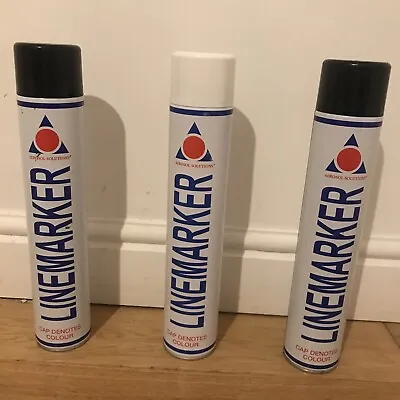 3 X Aerosol Solutions LineMarker Spray Black White Paint Bundle Durable Semi-Per • £9.95