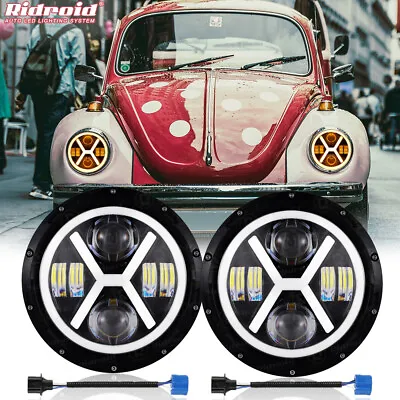 For VW Beetle Classic 7 Inch Round LED Headlights Hi/Low Beam Halo DRL Projector • $65.99