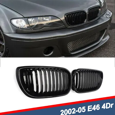 Gloss Black Front Bumper Kidney Grille Grill F  2002-2005 BMW E46 325i  4 Door • $29.99
