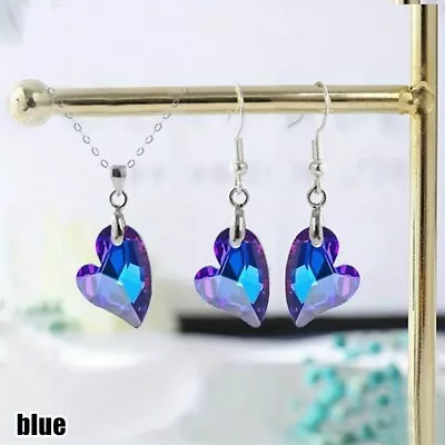 3pcs/set Fashion Violet Crystal Heart Pendant Necklace Earthings Jewelry Sets  • $0.01