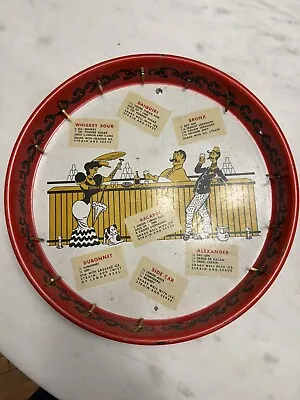 Vintage Mid Century Cocktail Bar Drink Recipes Red Metal Round Serving Tray  • $10