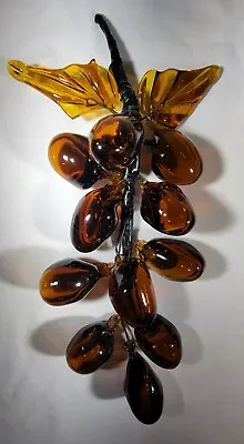 Murano Brow Glass Grapes & Leaves Large Cluster Mid- Century Art Home Deco • $19.99