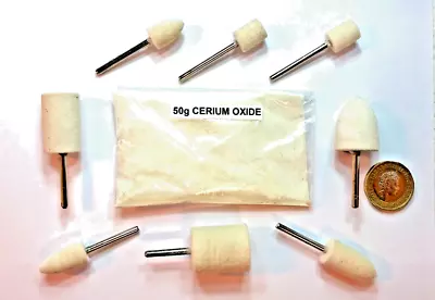 50g CERIUM OXIDE AND FELT POLISHING BOBS FOR GLASS POLISHING ~GLASS POLISHING • £9.99