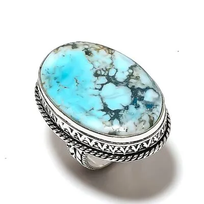 Tibetan Turquoise Gemstone Handmade 925 Sterling Silver Jewelry Ring Size 8 K008 • £11.56