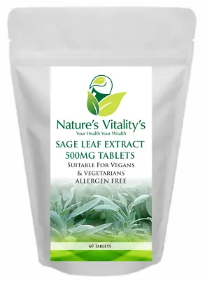 Sage Leaf Extracts 500mg 60 Tablets Menopause Hot Flush Support High Strength • £4.87