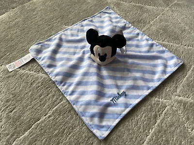 Tesco Mickey Mouse Blue Comforter Soft Toy Disney Baby Stripe Blankie Doudou 💖 • £16