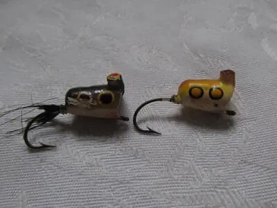 2 Old Unknown Fishing Lures - Fly Fishing Bug-Eyed Poppers - Gr Frog/Yel Frog VG • $5.95