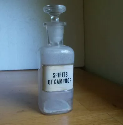 1890s SPIRITS OF CAMPHOR LABEL UNDER GLASS APOTHECARY BOTTLE CANTON MFG CO BALTO • $38