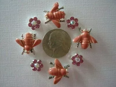 2 Hole Slider Beads Bees & Daisies Pink Crystal  #8 • $5.95