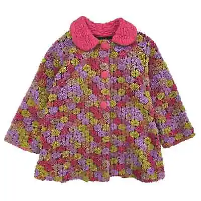 Corky & Company Pink Purple Floral Yarn Button Front Coat Girls 7 • $20