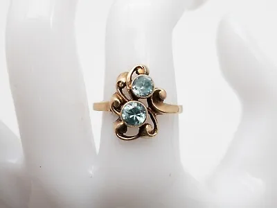 Antique 1900s Edwardian 1.50ct Natural 2 STONE Blue Zircon 10k Yellow Gold Ring • $285