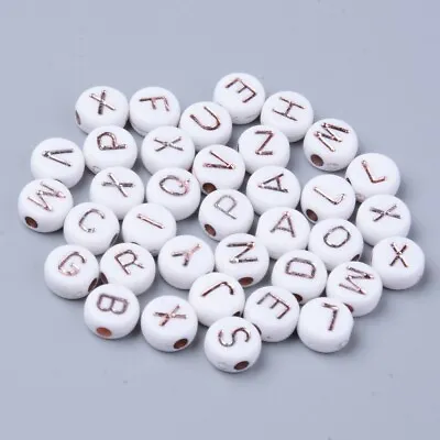 50 Letter Beads Alphabet Beads Rose Gold White Bulk Beads Wholesale 7mm Mixed • $4.19