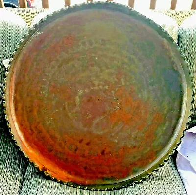 Copper Tray Table Top Scallop Edge Qajar Ottoman Islamic XL Etched Antique 26  • $228