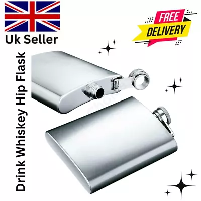 68 Oz Hip Flask Stainless Steel Whisky Alcohol Drink Pocket Gift Wine Bottle • £3.49