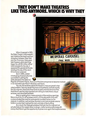 MARVIN Windows & Doors Minneapolis State Theater 1992 Vintage Print Ad Original • $7.99