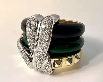 LA NOUVELLE BAGUE 18K Enamel & Diamond Cocktail Ring Size:5 • $1200