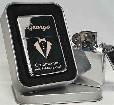 £6.99 • Buy Groomsman - Silver Petrol Lighter Engraved Personalised Wedding Favor Gift Boxed