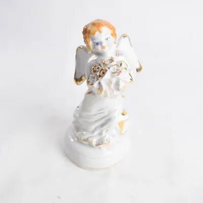 Dorohoi Stipo Romania Hand Painted Porcelain Angel Figurine Bouquet Of Roses • $12