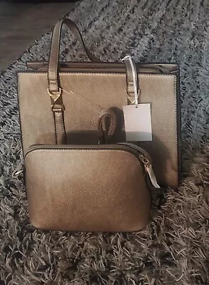 La Terre 2-in-1 Vegan Elegant Leather Handbag Large W/ Mini Purse Gold Color • $30.59