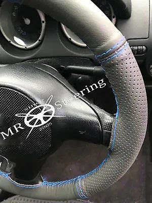 For Vauxhall Vectra B Grey Two Tone Leather Steering Wheel Cover Light Blue Stch • $35.82