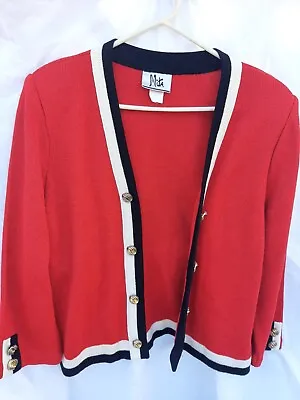 Vintage Mita Sweater Cardigan/ Jacket Size 16 Red Gold Buttons Knit Trim USA • $22.50