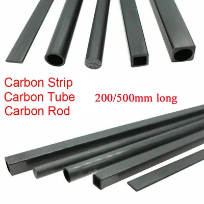 500mm Carbon Fiber Strip Solid Rod Shaft Round Square Tube Flat Bar RC Airplane • £6.16