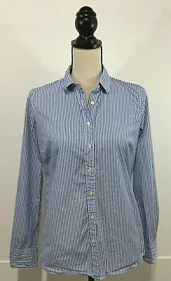 J Crew Haberdashery Women's Blouse Button Front Blue White Striped Size Small • $5