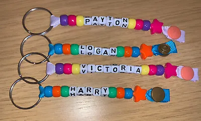 Personalised Bead Keyrings Any Name School Bag Party Bag Lunch Bag • £1.60