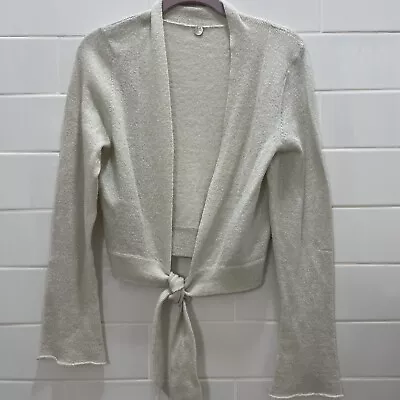 Margaret Henry L~Cashmere Blend Sweater Cream W/ Silver Tie Cardigan Bell Sleeve • $7