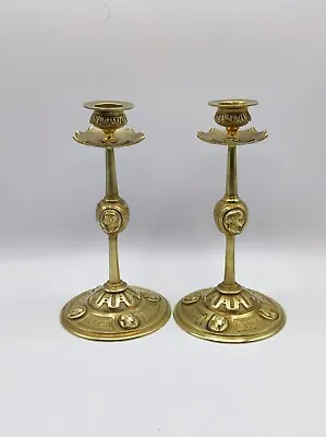 Antique French Brass 2 Candlestick Vintage Candle Holders Candelabra Candlestick • $61.50