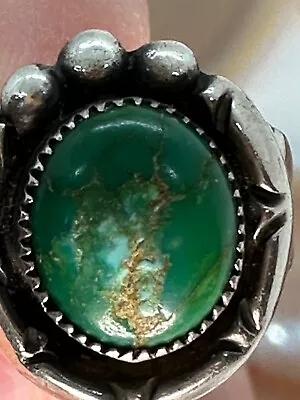 Silver & Green Turquoise Ring Size 7.25 7.2 Grams Likely Vintage • $50