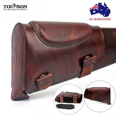 TOURBON Vintage Leather Buttstock Cover Rifle Shotgun Cheek Rest Comb Riser • $62.09