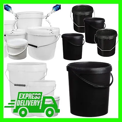 Black & White Strong Hard Wearing Plastic Buckets With Tamper Evident Lids • £196.70
