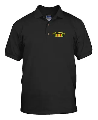 VIETNAM VETERAN FLAG MILITARY Embroidery Embroidered Unisex Golf Polo Shirt • $21.99
