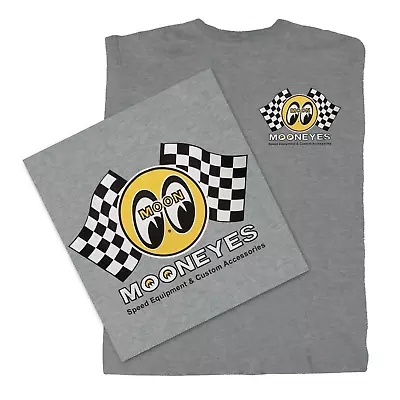 Men's Mooneyes Checkered Flag Moon Logo Gray T-Shirt Cotton TM426SG • $30.99