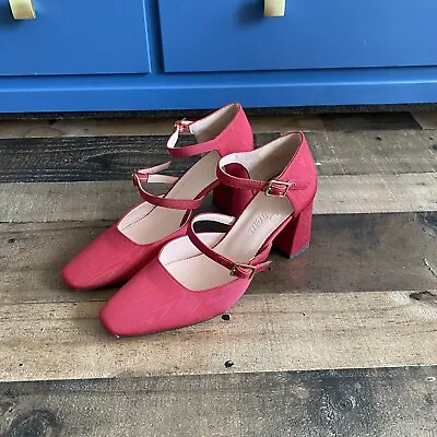 Sold Out J. Crew Marta Double Buckle Deep Ruby Pumps Moire Silk BD329 • $60