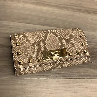 Michael Kors Grey Cream Snakeskin Embossed Womens Large Long Wallet Clutch • $29.96