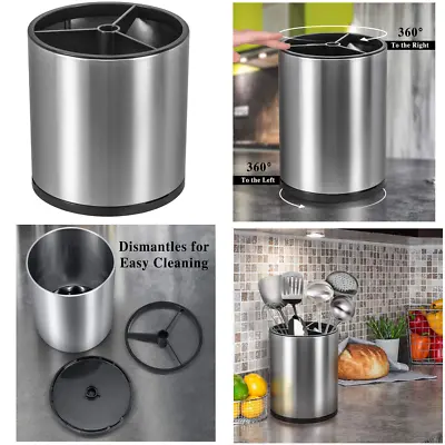 $31.99 • Buy Rotating Brushed Stainless Steel Kitchen Cooking Utensil Holder Storage Drying  