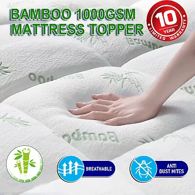 Bamboo Mattress Topper 45cm Deep Pocket Matress Pad King/Queen/Double/KS/Single • $51.59