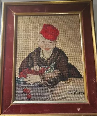 Vintage Needle Point Framed Picture 17.5 X 14  • $45.99