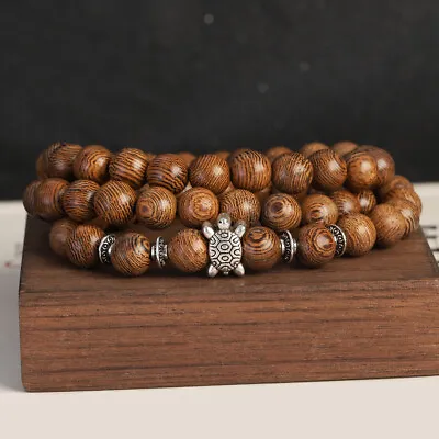 Natural Wooden Beaded Necklace For Men Fashion Leopard Turtle Necklace 22'' • $4.43