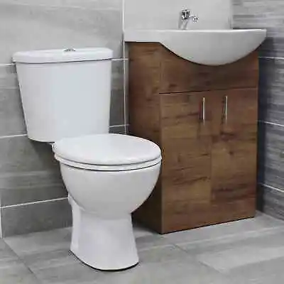 Griselle Close Coupled Toilet + 550mm Walnut Bathroom Basin Unit Set Cloakroom • £244.99