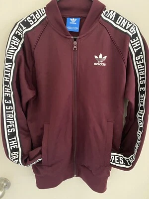 $20 • Buy Adidas Jacket Zip Up Unisex Maroon Size Small Original Adidas