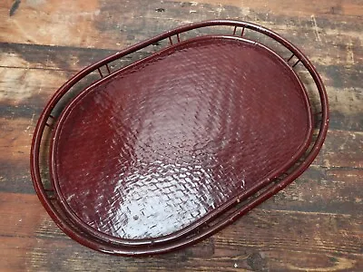 Vintage Lacquered Rattan Bamboo Tray 19  X 13  • $20