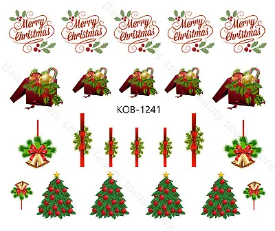 Nail Art Water Transfer Stickers Decal Christmas Tree Decorations Bells KoB-1241 • $2.99