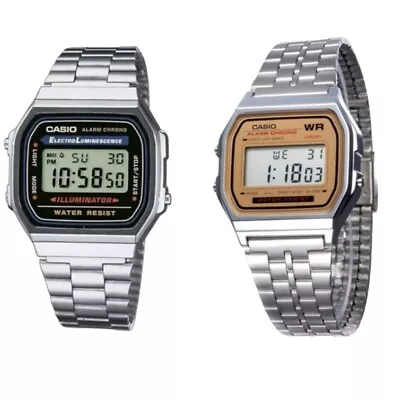 Casio-A168WA-watch Vintage Retro Silver Gold Stainless Steel Digital Unisex AU • $2.99