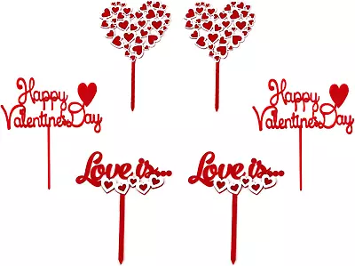 Valentine Day Cake Topper Red Love Heart Cupcake Toppers For Wedding Engagement  • $18.99