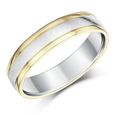 9ct Yellow Gold & Sterling Silver Ring 5mm Two Tone Wedding Band UK Hallmarked • £119.99