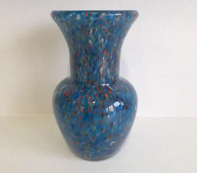 Vintage 1960's Vasart Strathearn Blue Spatter Art Glass Posy Vase 125mm Scottish • £22.99