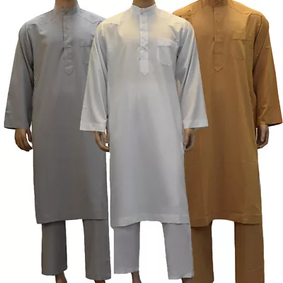 Islamic Saudi Mens Abaya Muslim Clothing Arabic Robe+Pant Dubai Thobe Kaftan New • $40.71